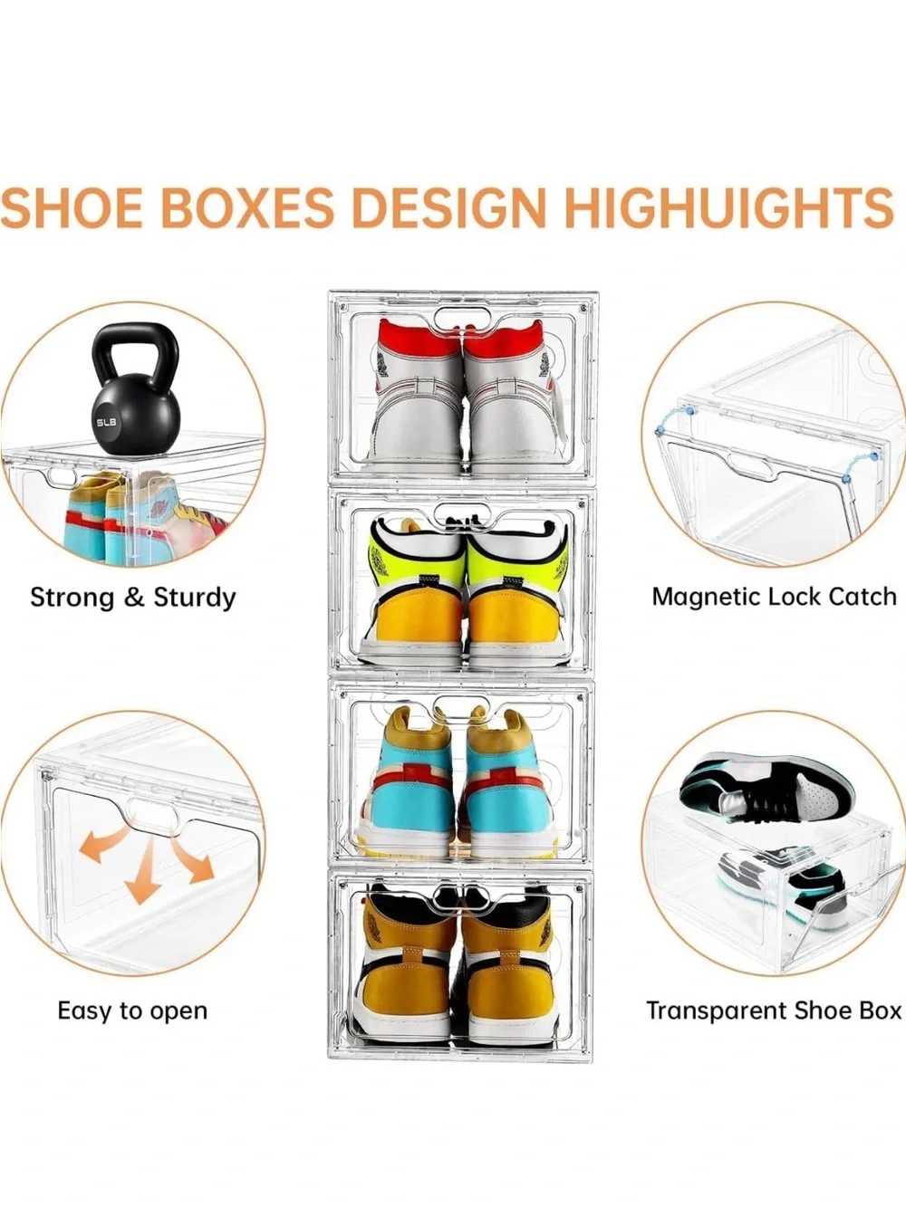 12 Pack Large Shoe Storage Box, Clear Shoe Storage Organizer with Magnetic Door